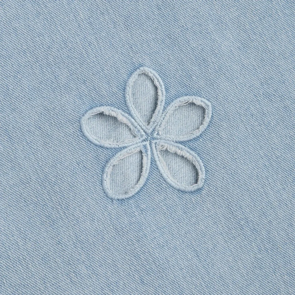 Cider Light Blue Floral Cutout Wide Leg Jeans - Picture 8 of 8